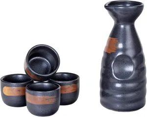 Happy Sales, Perfect 5 pc Japanese Design Ceramic Sake set (GoldBrush)