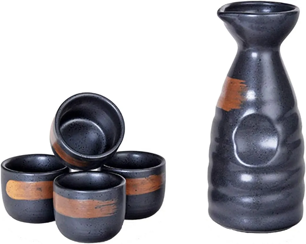 Happy Sales, Perfect 5 pc Japanese Design Ceramic Sake set (GoldBrush)
