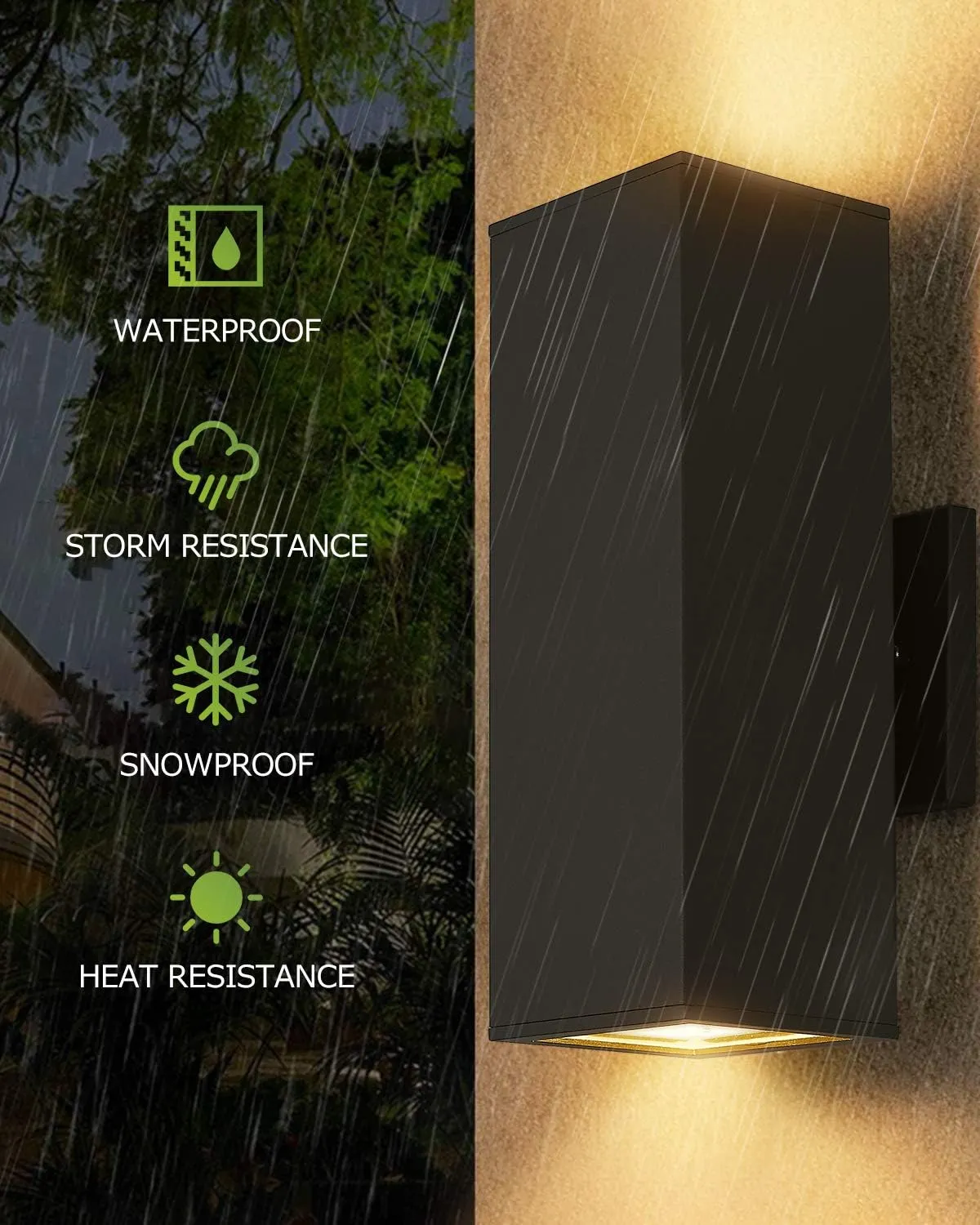 harriet Outdoor Wall Lights, 13" Modern Exterior Lighting Fixtures Aluminum Waterproof, Rectangular Porch Lights Up and Down Lighting for Outside, Garage, Black
