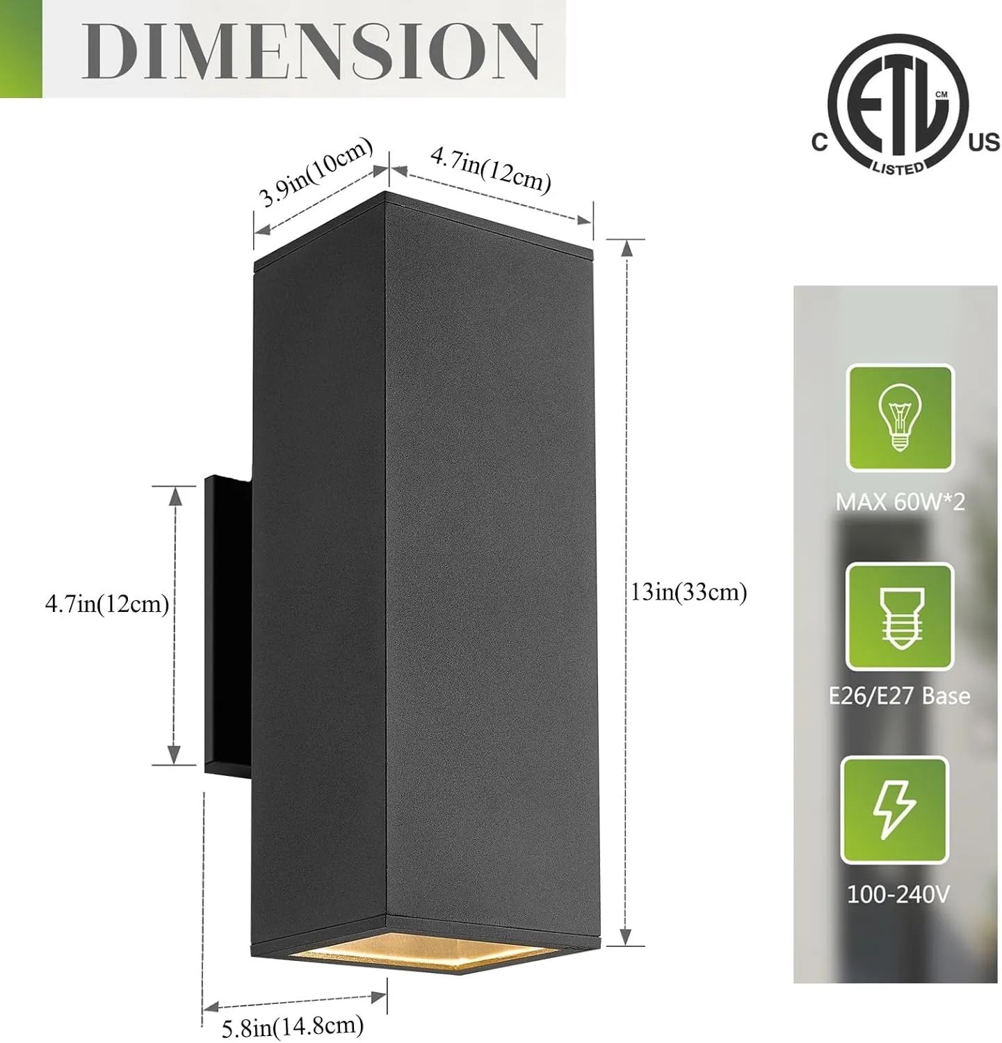 harriet Outdoor Wall Lights, 13" Modern Exterior Lighting Fixtures Aluminum Waterproof, Rectangular Porch Lights Up and Down Lighting for Outside, Garage, Black