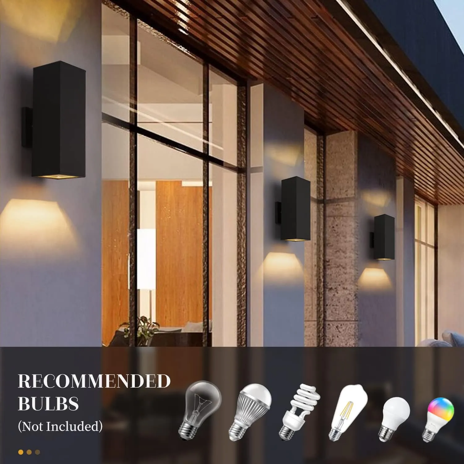harriet Outdoor Wall Lights, 13" Modern Exterior Lighting Fixtures Aluminum Waterproof, Rectangular Porch Lights Up and Down Lighting for Outside, Garage, Black