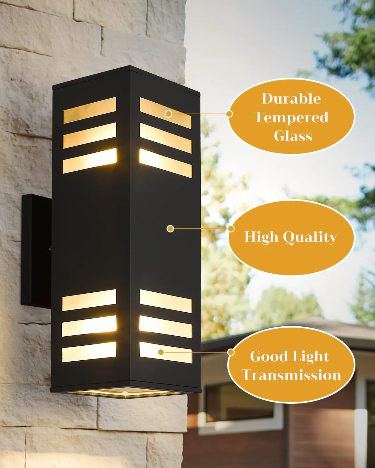 harriet Outdoor Wall Lights, Modern Exterior Lighting Fixtures Aluminum Waterproof, 13" Rectangular Porch Lights Up and Down Lighting for Outside, Garage, Black
