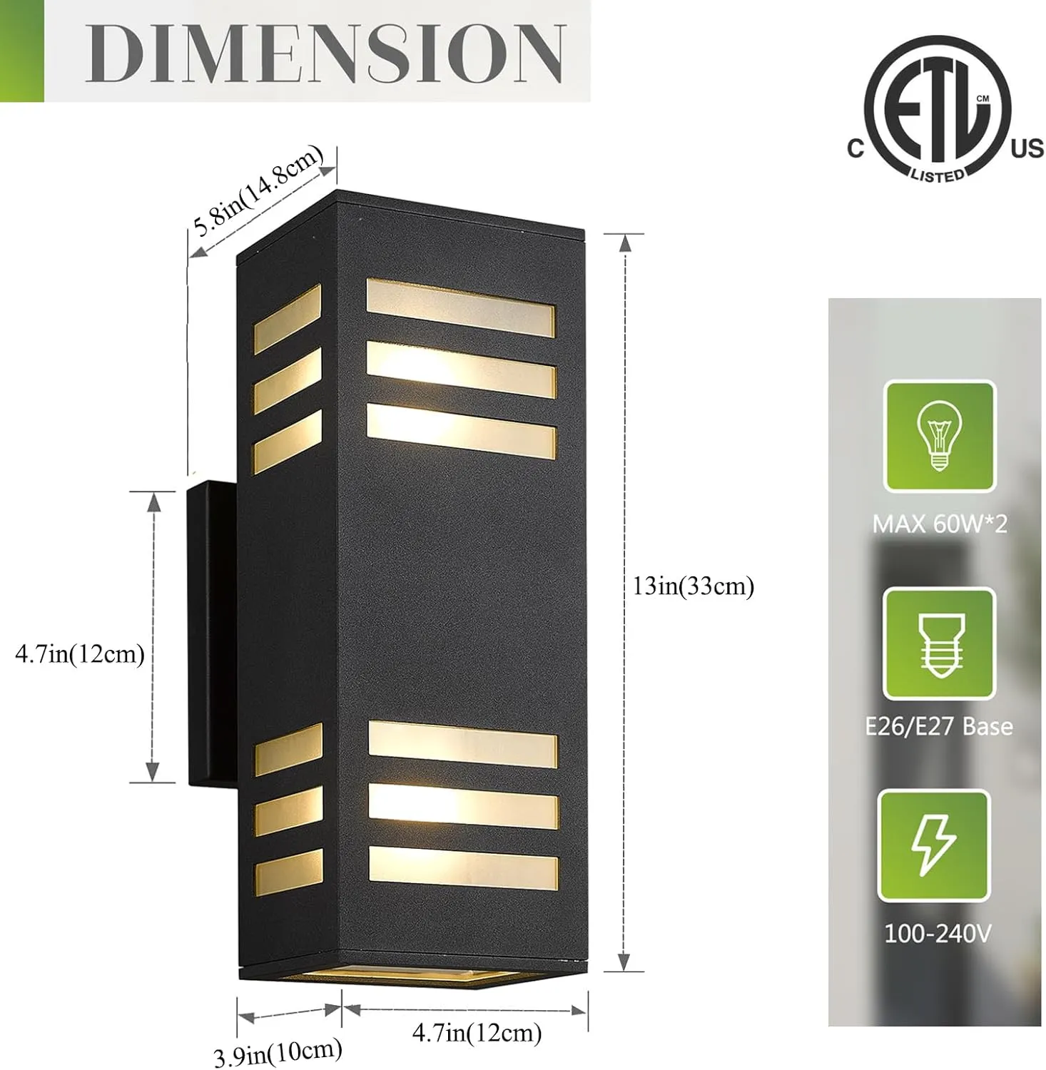 harriet Outdoor Wall Lights, Modern Exterior Lighting Fixtures Aluminum Waterproof, 13" Rectangular Porch Lights Up and Down Lighting for Outside, Garage, Black