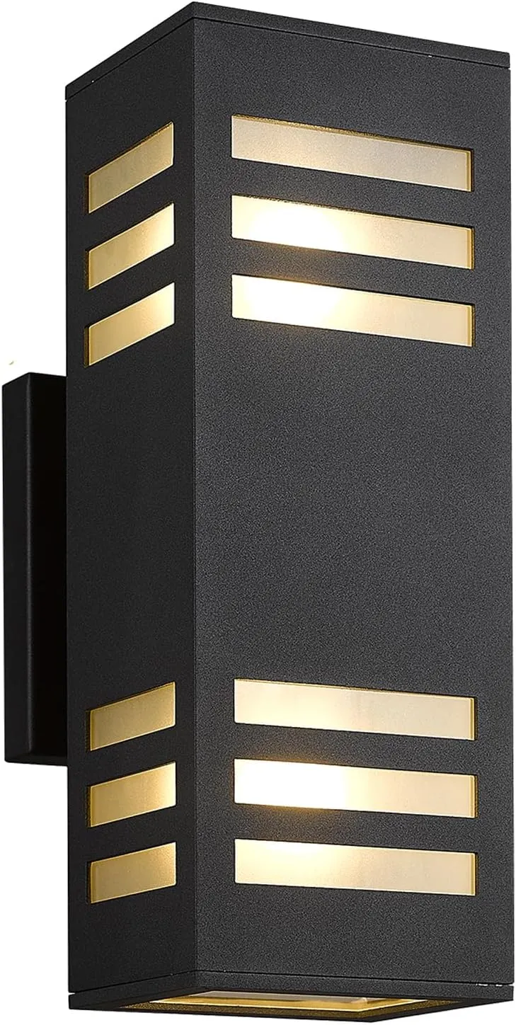 harriet Outdoor Wall Lights, Modern Exterior Lighting Fixtures Aluminum Waterproof, 13" Rectangular Porch Lights Up and Down Lighting for Outside, Garage, Black