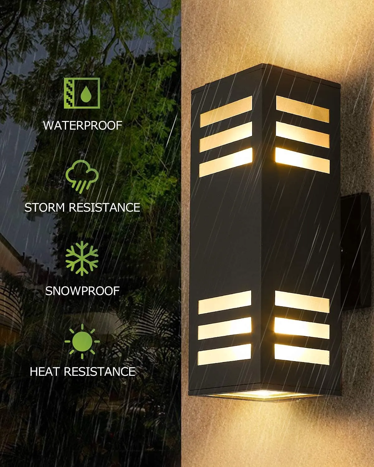 harriet Outdoor Wall Lights, Modern Exterior Lighting Fixtures Aluminum Waterproof, 13" Rectangular Porch Lights Up and Down Lighting for Outside, Garage, Black