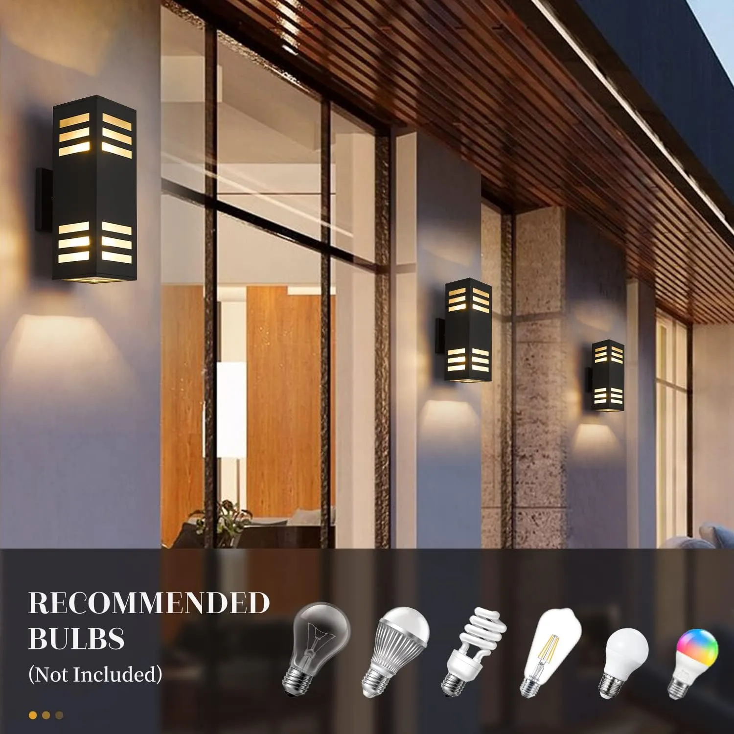 harriet Outdoor Wall Lights, Modern Exterior Lighting Fixtures Aluminum Waterproof, 13" Rectangular Porch Lights Up and Down Lighting for Outside, Garage, Black