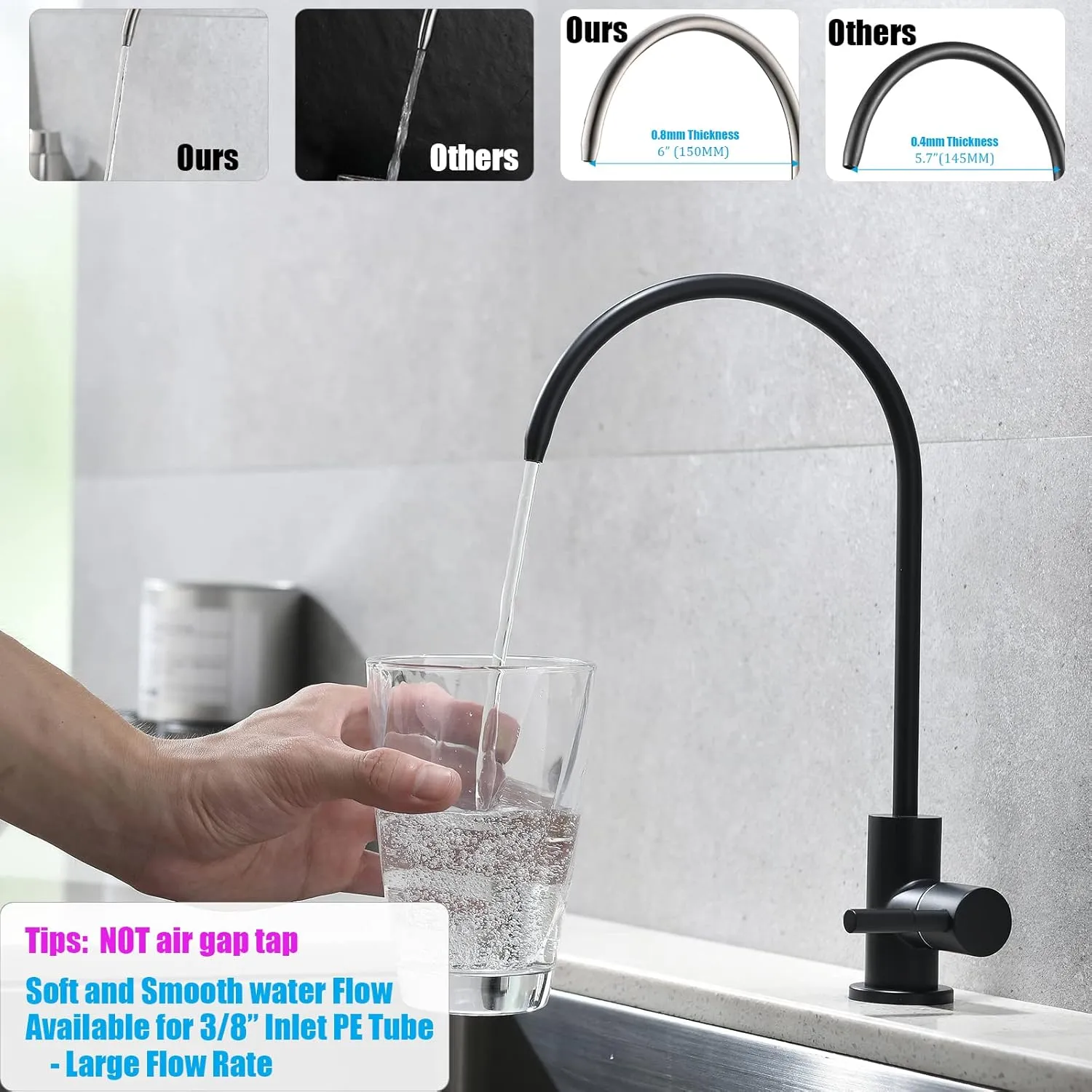 Havin Bar Sink Faucet, RO Water Filter Tap, Drinking Water Faucet fits Most Water Filtration System, Kitchen Reverse Osmosis Faucet, Beverage Dispenser, Lead-Free Stainless Steel (Matte Black)