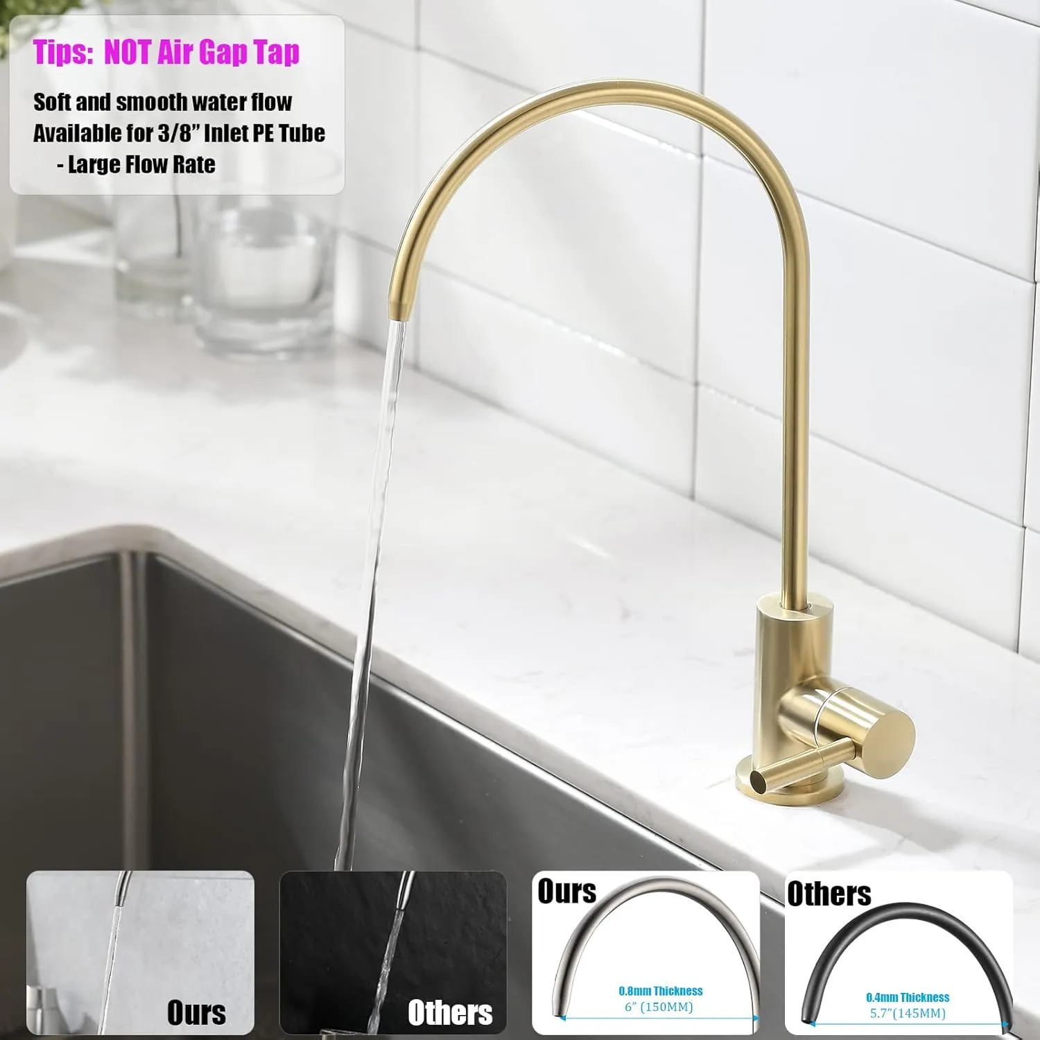 Havin Gold Drinking Water Faucet,Brushed Gold Reverse Osmosis Tap,Water Filter Faucet for Kitchen Sink Use, Beverage Faucet, Lead-Free Stainless Steel(Brushed Gold)