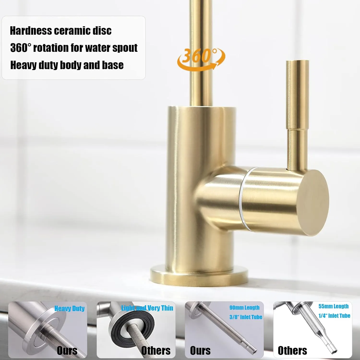 Havin Gold Drinking Water Faucet,Brushed Gold Reverse Osmosis Tap,Water Filter Faucet for Kitchen Sink Use, Beverage Faucet, Lead-Free Stainless Steel(Brushed Gold)