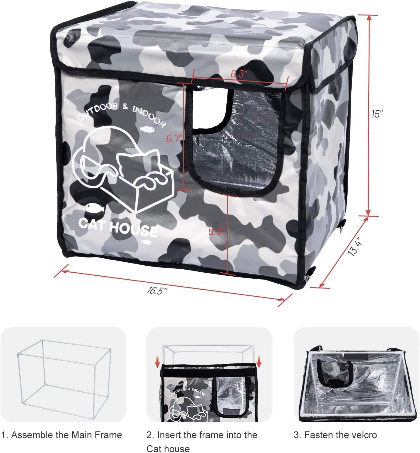 Heated Cat House Outdoor with Two Exits,Insulated and Waterproof, Outside Weatherproof Cat Shelter for Feral,Stray Cats in Winter (Camouflage, S)