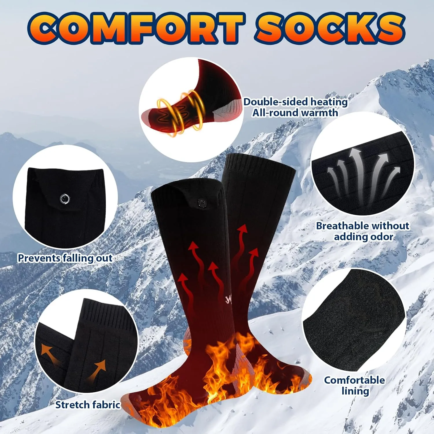 Heated Socks for Men Women, New Rechargeable Heated Socks, 5000mAh Extra Large Battery, Long Life Up to 65 °C Large Heating Area, Foot Warmer for Outdoor Skiing