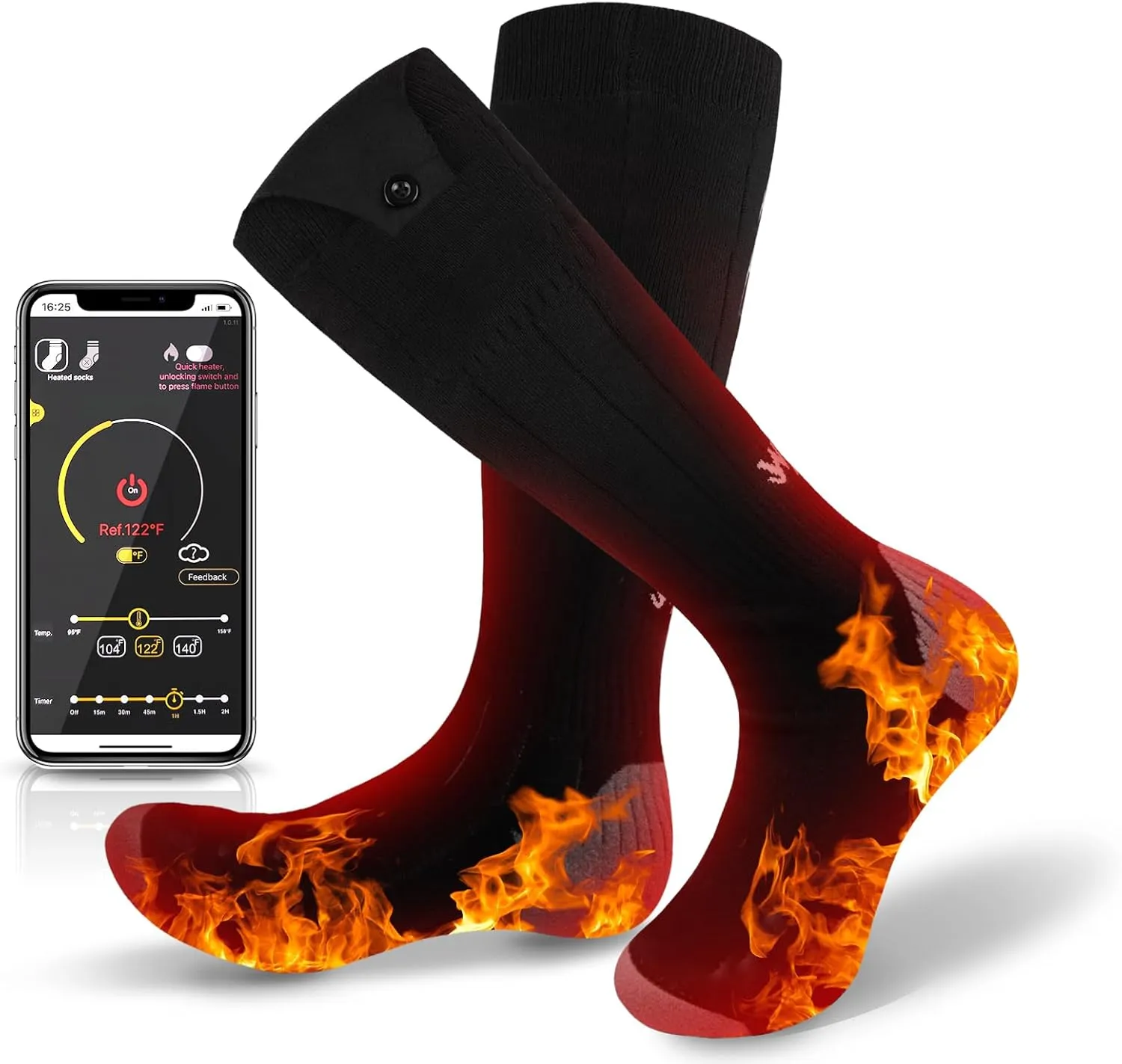 Heated Socks for Men Women, New Rechargeable Heated Socks, 5000mAh Extra Large Battery, Long Life Up to 65 °C Large Heating Area, Foot Warmer for Outdoor Skiing