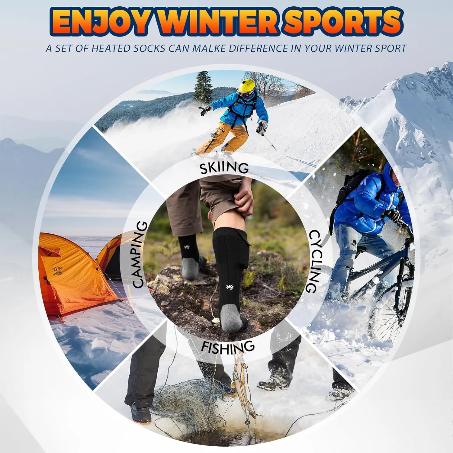 Heated Socks for Men Women, New Rechargeable Heated Socks, 5000mAh Extra Large Battery, Long Life Up to 65 °C Large Heating Area, Foot Warmer for Outdoor Skiing
