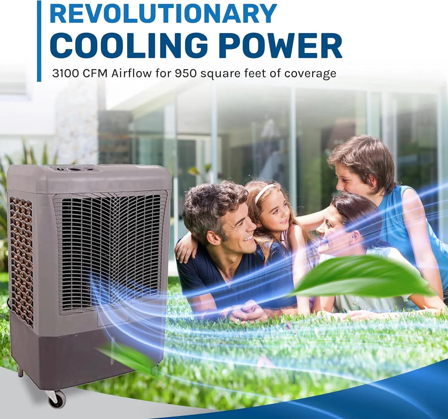 Hessaire MC37M Portable Evaporative Cooling Fan, Indoor/Outdoor High Temp Low Humidity Environments, 3100 CFM, 950 sq. ft., 3-Speed Fan, 59 dB, Gray