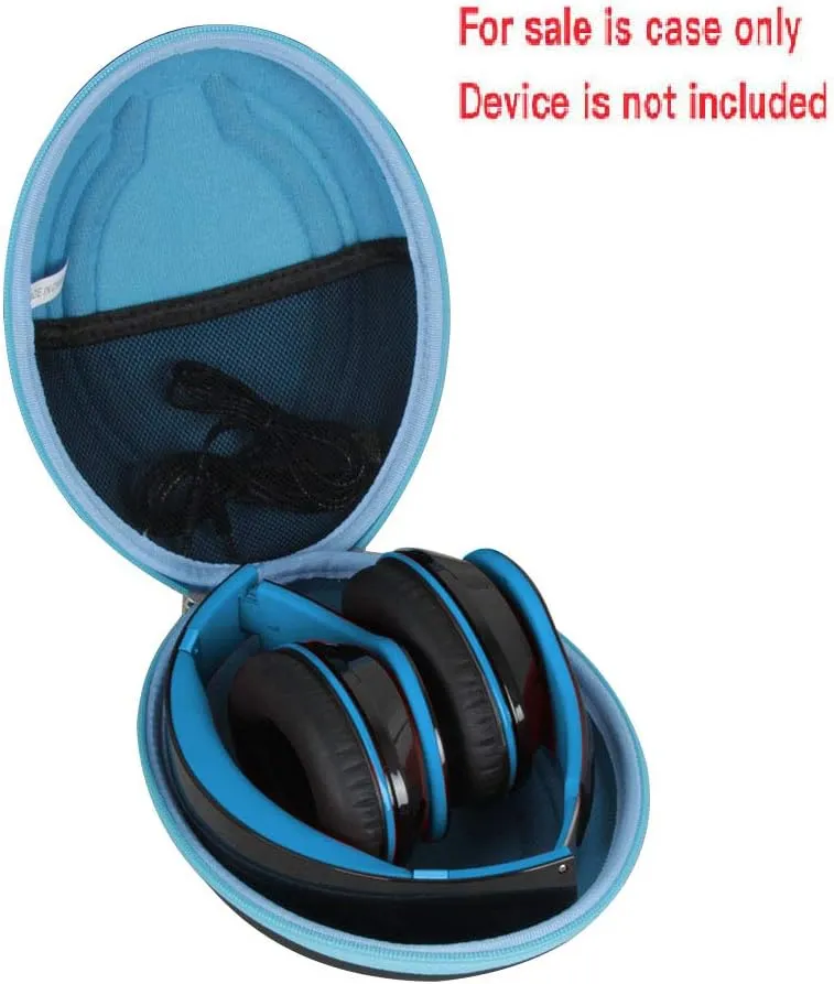 Hetmitshell Hard EVA Travel Case Fits Mpow 059 Bluetooth Headphones Over Ear Hi-Fi Stereo Wireless Headset Foldable Soft Memory-Protein Earmuffs (Black Case   Blue Zipper)