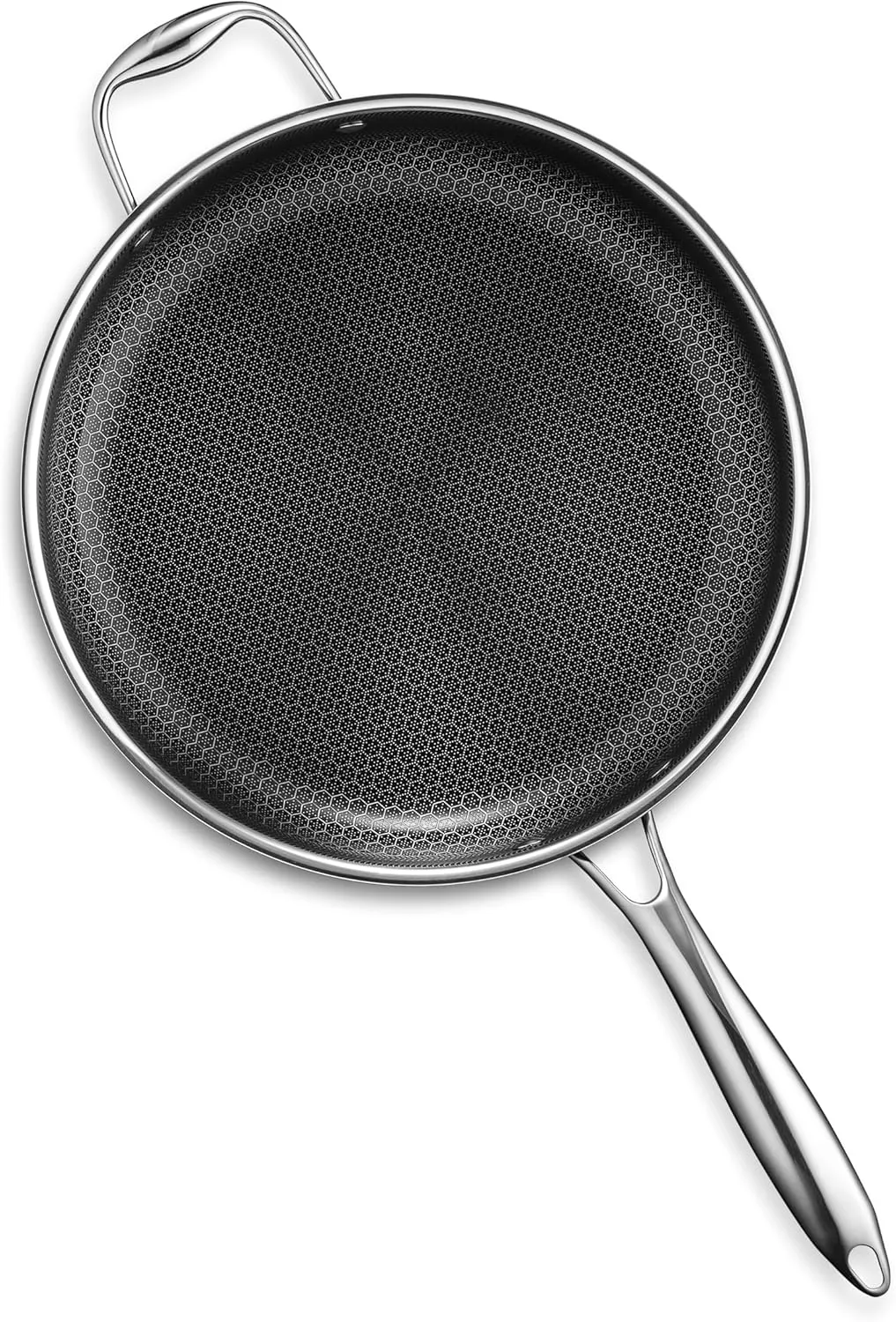 HexClad Hybrid Nonstick 4.5-Quart Deep Sauté Pan with Tempered Glass Lid, Stay-Cool Handle, Dishwasher-Friendly, Oven-Safe Up to 900°F, Induction-Ready, Compatible with All Cooktops