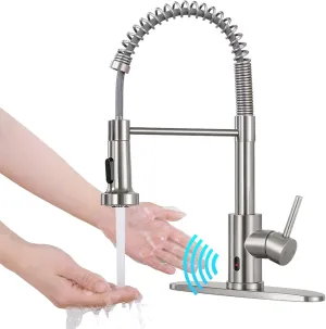 HGN Touchless Kitchen Faucet with Pull Down Sprayer, Motion Spring Sink Faucets with 10'' Deck Plate,Single Handle Spring Kitchen Sink Faucet,Brush Nickel