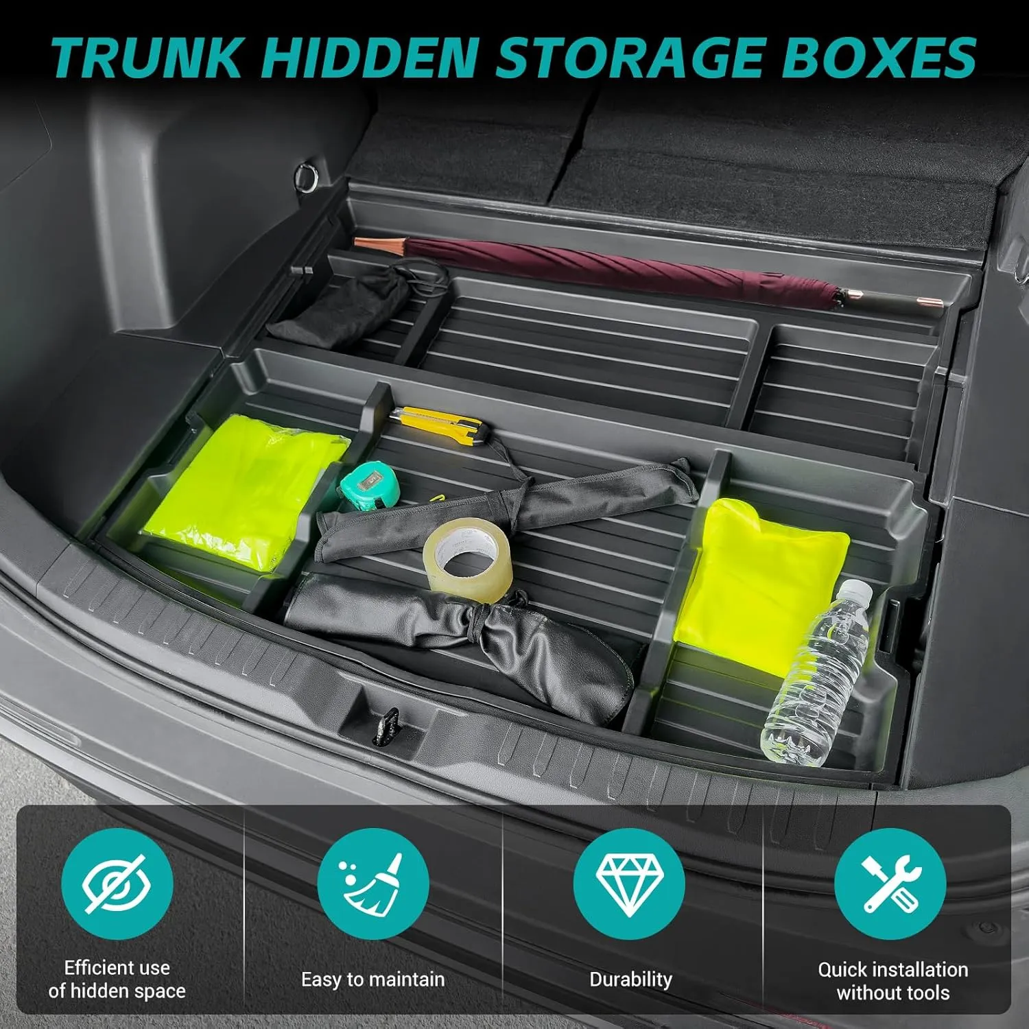 Hidden Trunk Organizer Compatible with 2019-2025 Toyota RAV4 LE XLE XSE Hybrid (Not Prime), Anti-Theft Car Storage Solution, Under Cargo Floor Spare Tire Privacy Storage Box