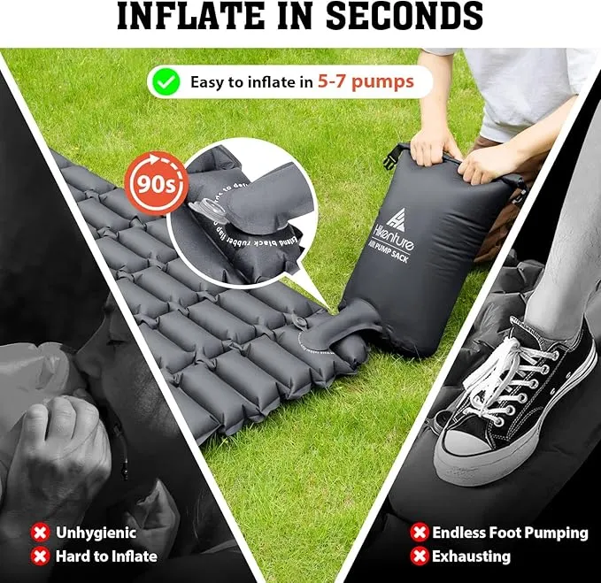 Hikenture Double Sleeping Pad,Ultralight Camping Mattress 2 Person,Backpacking Pad with Pump Sack,Inflatable Air Mat for Tent(1037-B2)