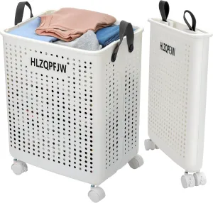 HLZQPFJWcollapsible laundry baskets,laundry basket with wheels,laundry hamper with wheels,dorm laundry hamper,laundry basket plastic，35, 50, 60 liter large capacity (White, Large)