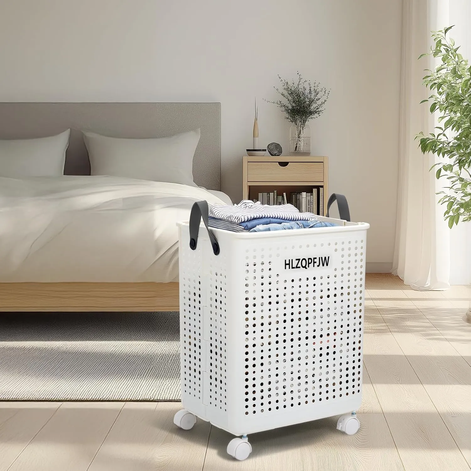 HLZQPFJWcollapsible laundry baskets,laundry basket with wheels,laundry hamper with wheels,dorm laundry hamper,laundry basket plastic，35, 50, 60 liter large capacity (White, Large)