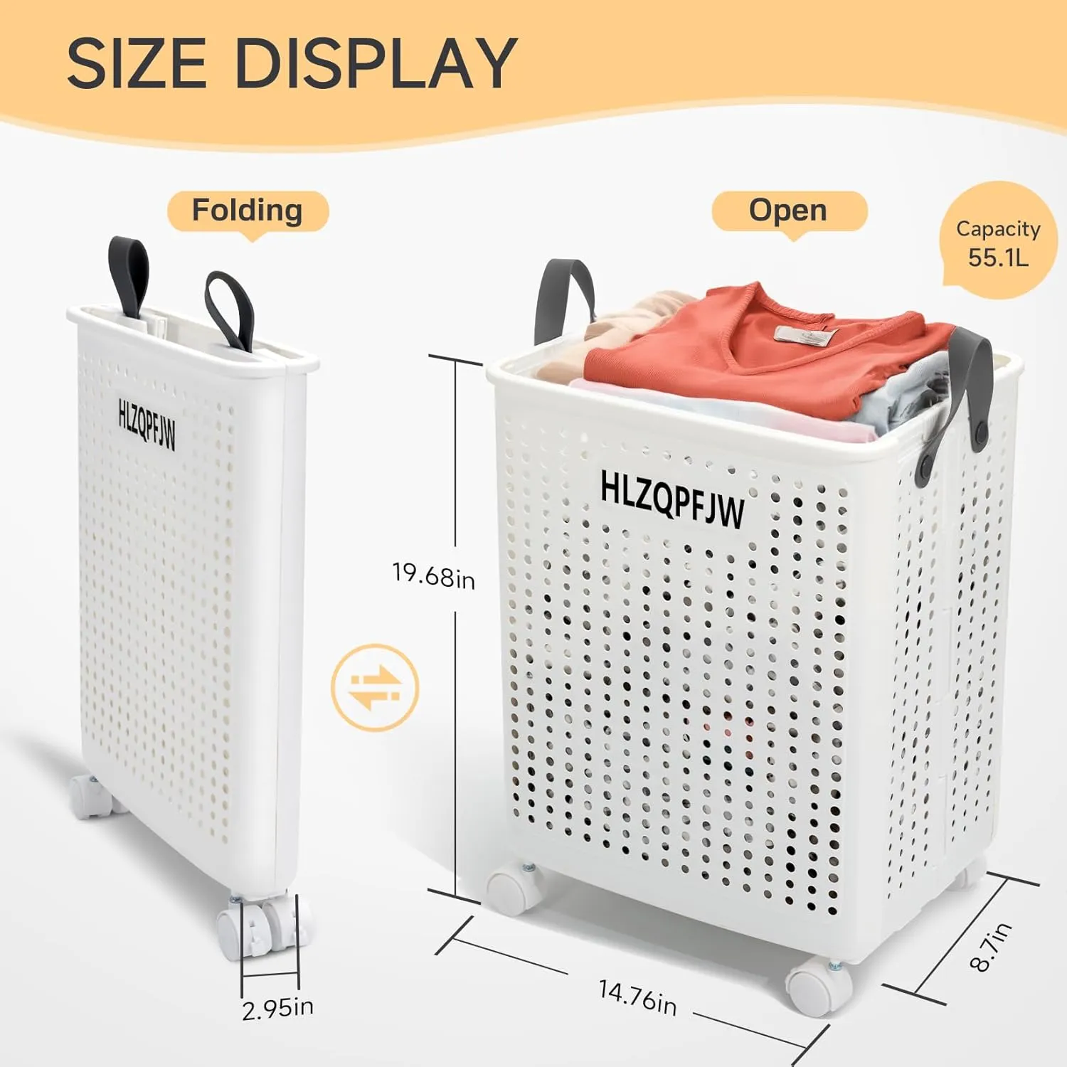 HLZQPFJWcollapsible laundry baskets,laundry basket with wheels,laundry hamper with wheels,dorm laundry hamper,laundry basket plastic，35, 50, 60 liter large capacity (White, Large)