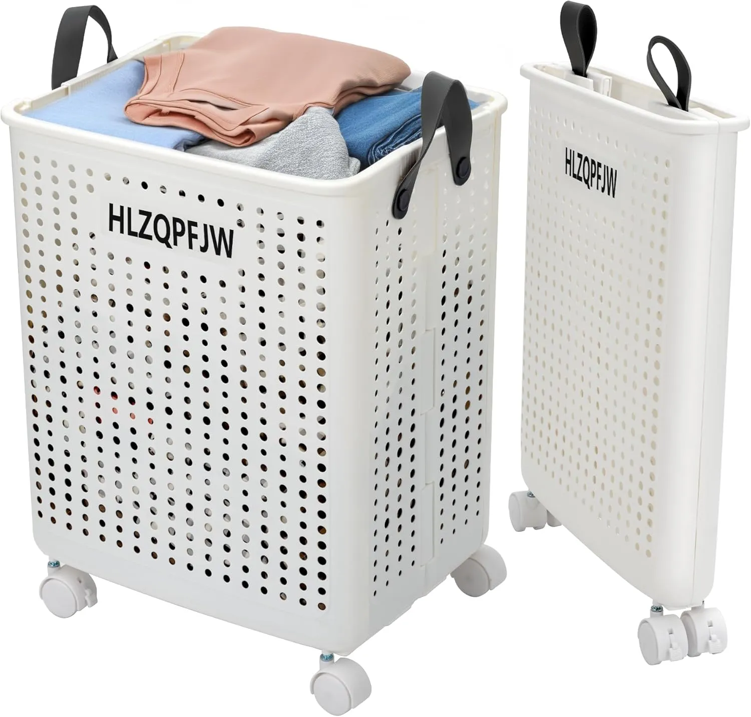 HLZQPFJWcollapsible laundry baskets,laundry basket with wheels,laundry hamper with wheels,dorm laundry hamper,laundry basket plastic，35, 50, 60 liter large capacity (White, Large)