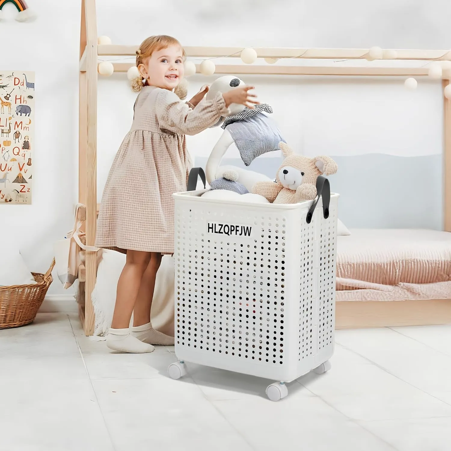 HLZQPFJWcollapsible laundry baskets,laundry basket with wheels,laundry hamper with wheels,dorm laundry hamper,laundry basket plastic，35, 50, 60 liter large capacity (White, Large)