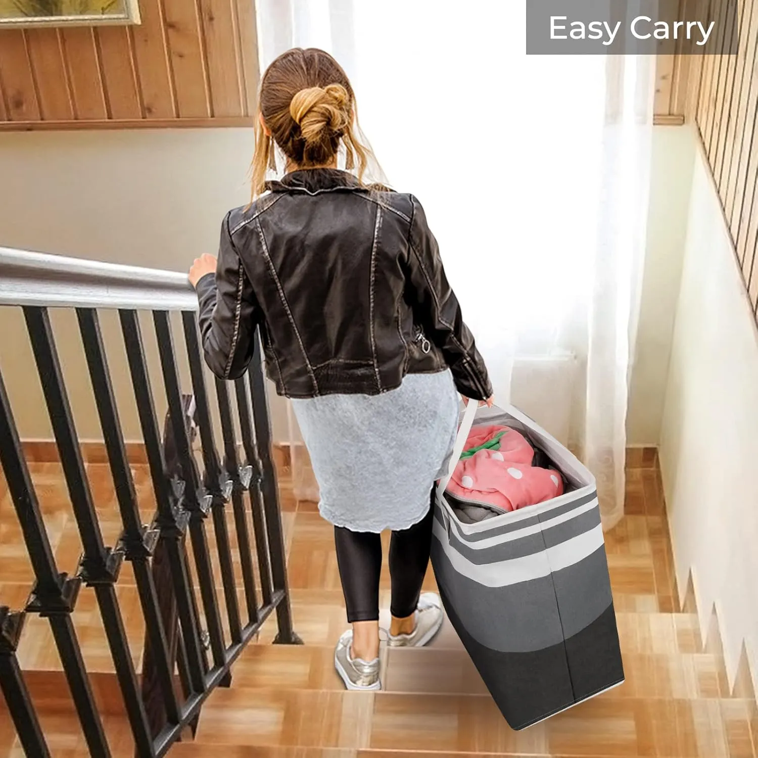 HomeHacks 3-Pack Large Laundry Basket,75L Each Waterproof, Freestanding Laundry Hamper, Collapsible Tall Clothes Hamper with Extended Handles for Clothes Toys in the Dorm and Family-Gradient Grey