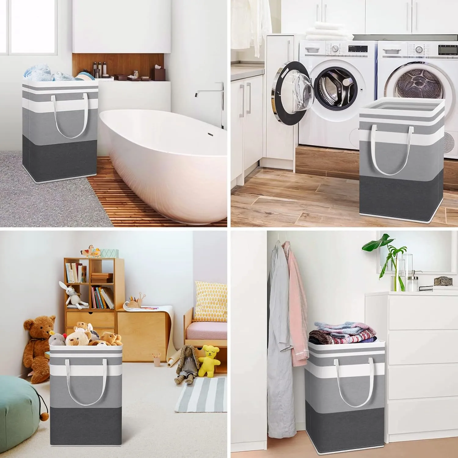HomeHacks 3-Pack Large Laundry Basket,75L Each Waterproof, Freestanding Laundry Hamper, Collapsible Tall Clothes Hamper with Extended Handles for Clothes Toys in the Dorm and Family-Gradient Grey
