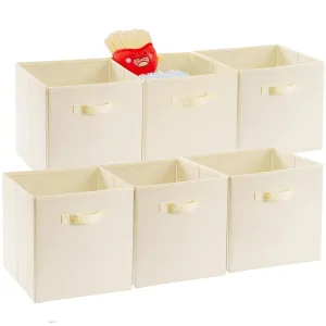 Homward 13 inch Storage Cubes Bins 6 Pack Foldable Fabric Cube Storage Bins 13x13x13 inch with Handle Collapsible Storage Bins for Cabinet and Shelf Cubical Storage Boxes for Closet Storage Beige