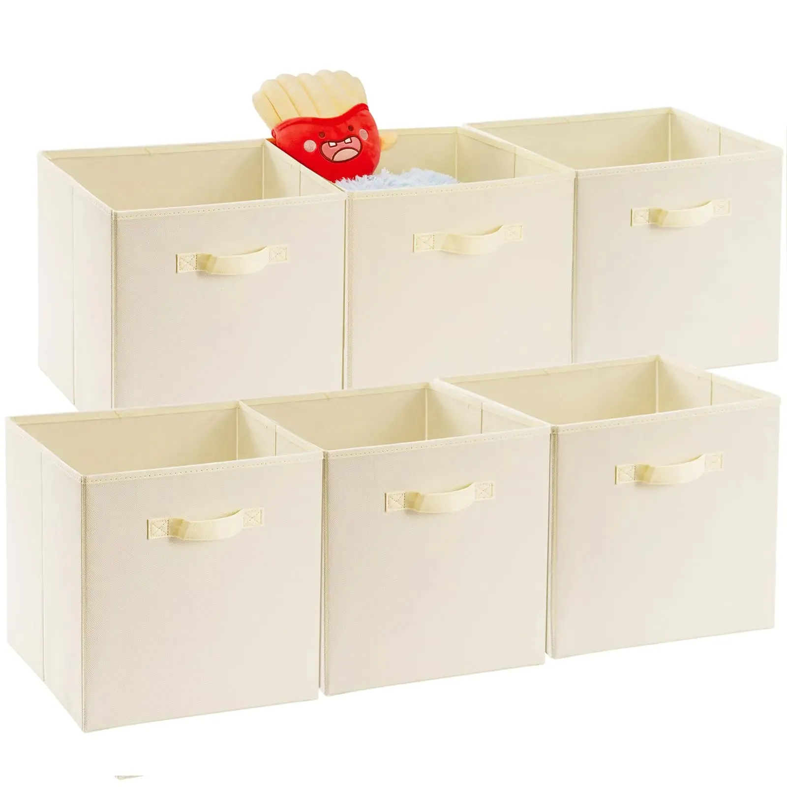 Homward 13 inch Storage Cubes Bins 6 Pack Foldable Fabric Cube Storage Bins 13x13x13 inch with Handle Collapsible Storage Bins for Cabinet and Shelf Cubical Storage Boxes for Closet Storage Beige