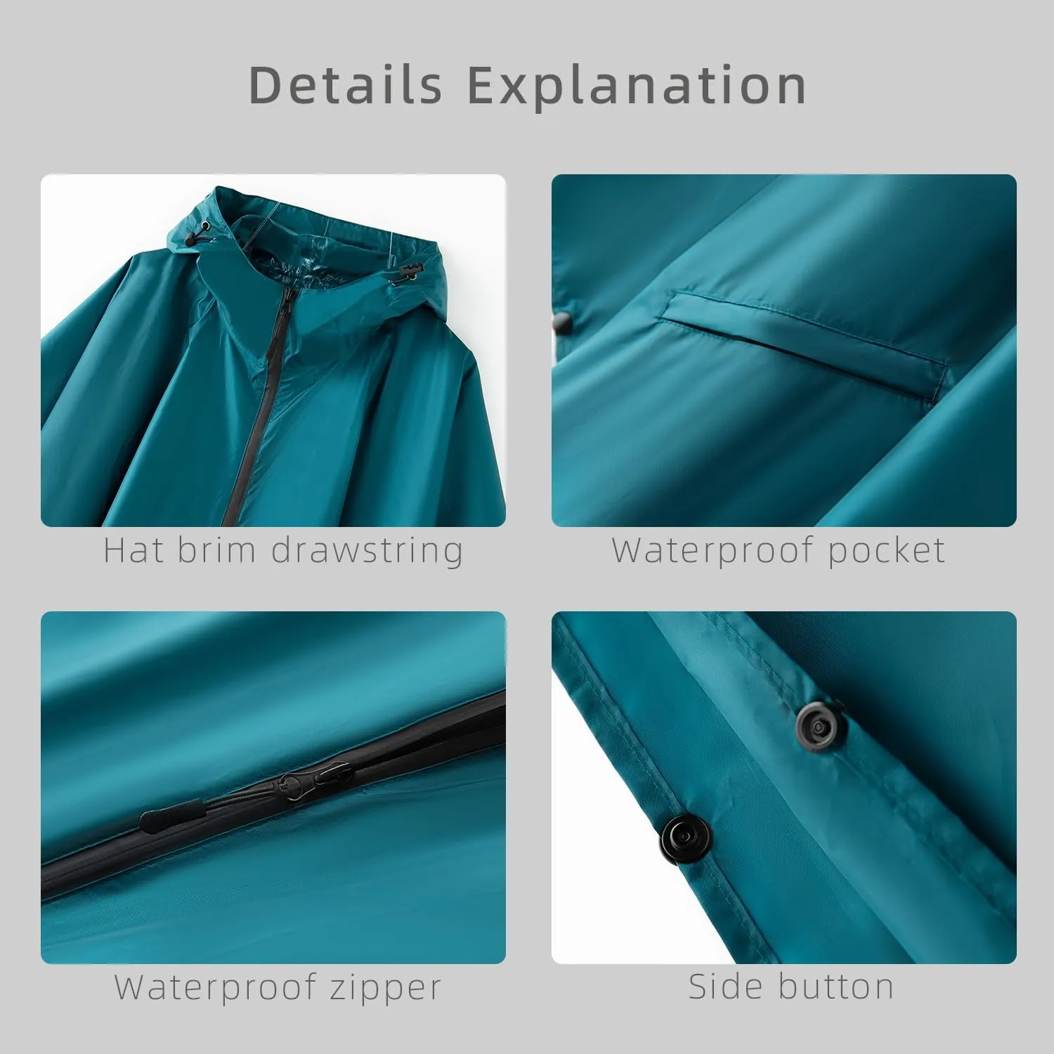 Hooded cape style waterproof raincoat suitable for outdoor activities, hiking, mountaineering, and both men and women