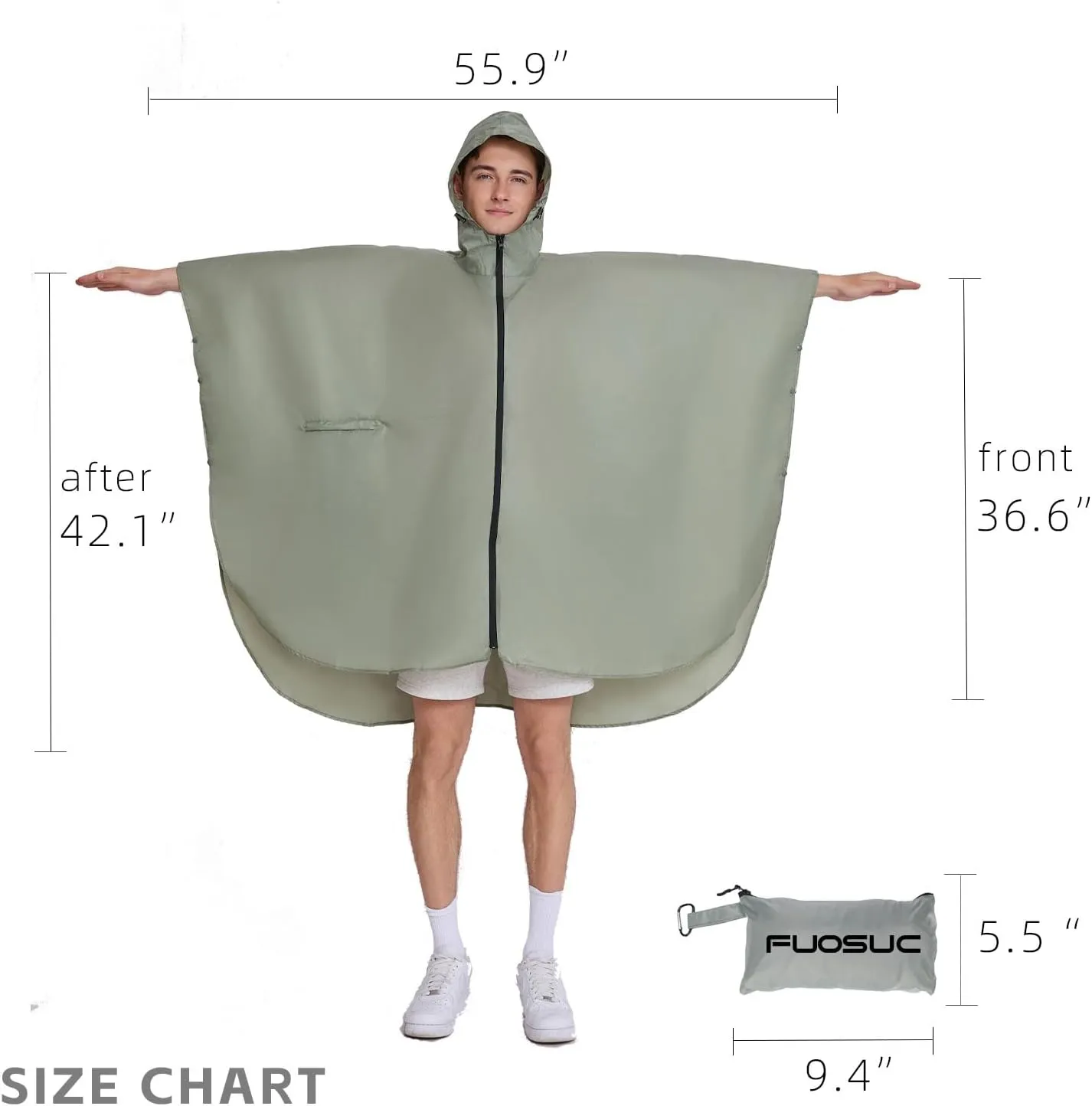 Hooded cape style waterproof raincoat suitable for outdoor activities, hiking, mountaineering, and both men and women
