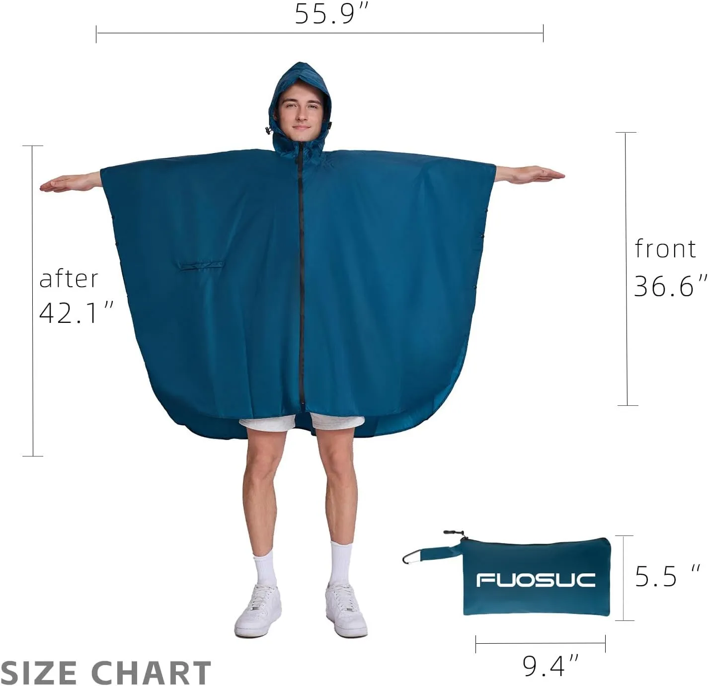 Hooded cape style waterproof raincoat suitable for outdoor activities, hiking, mountaineering, and both men and women