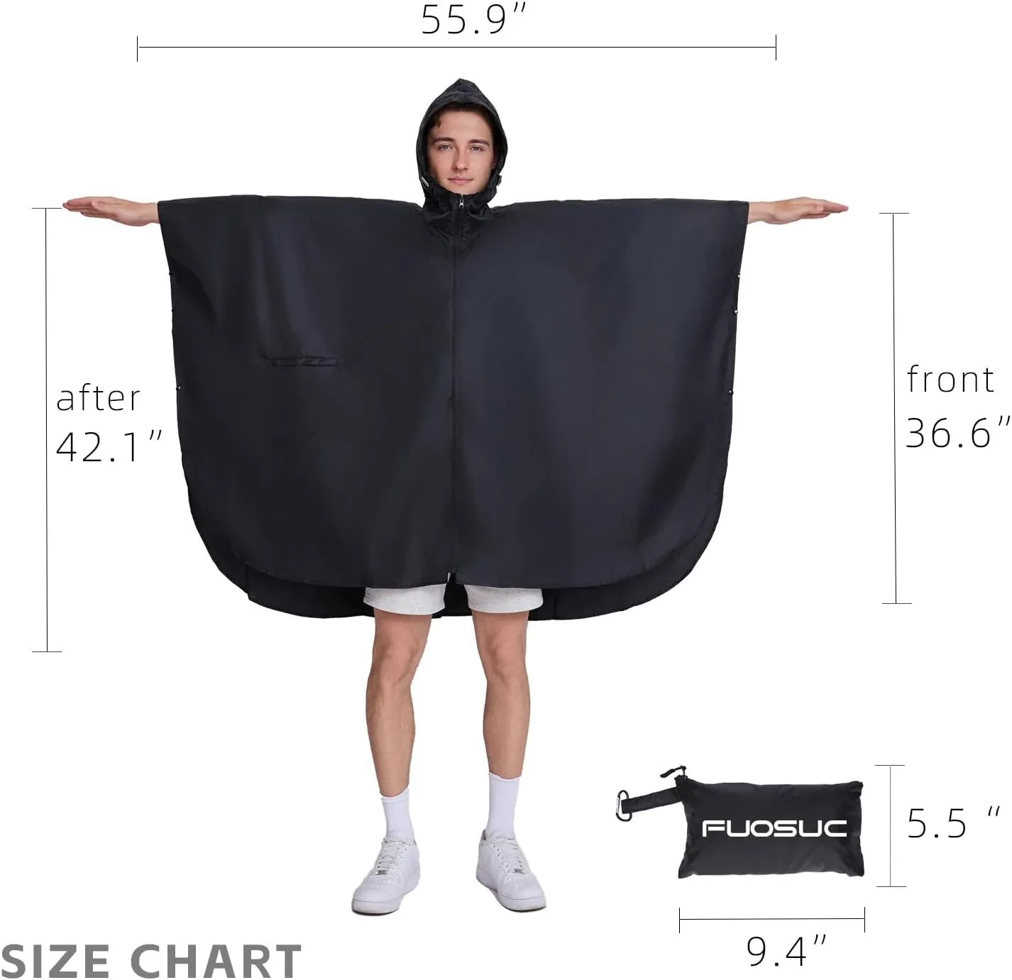Hooded cape style waterproof raincoat suitable for outdoor activities, hiking, mountaineering, and both men and women