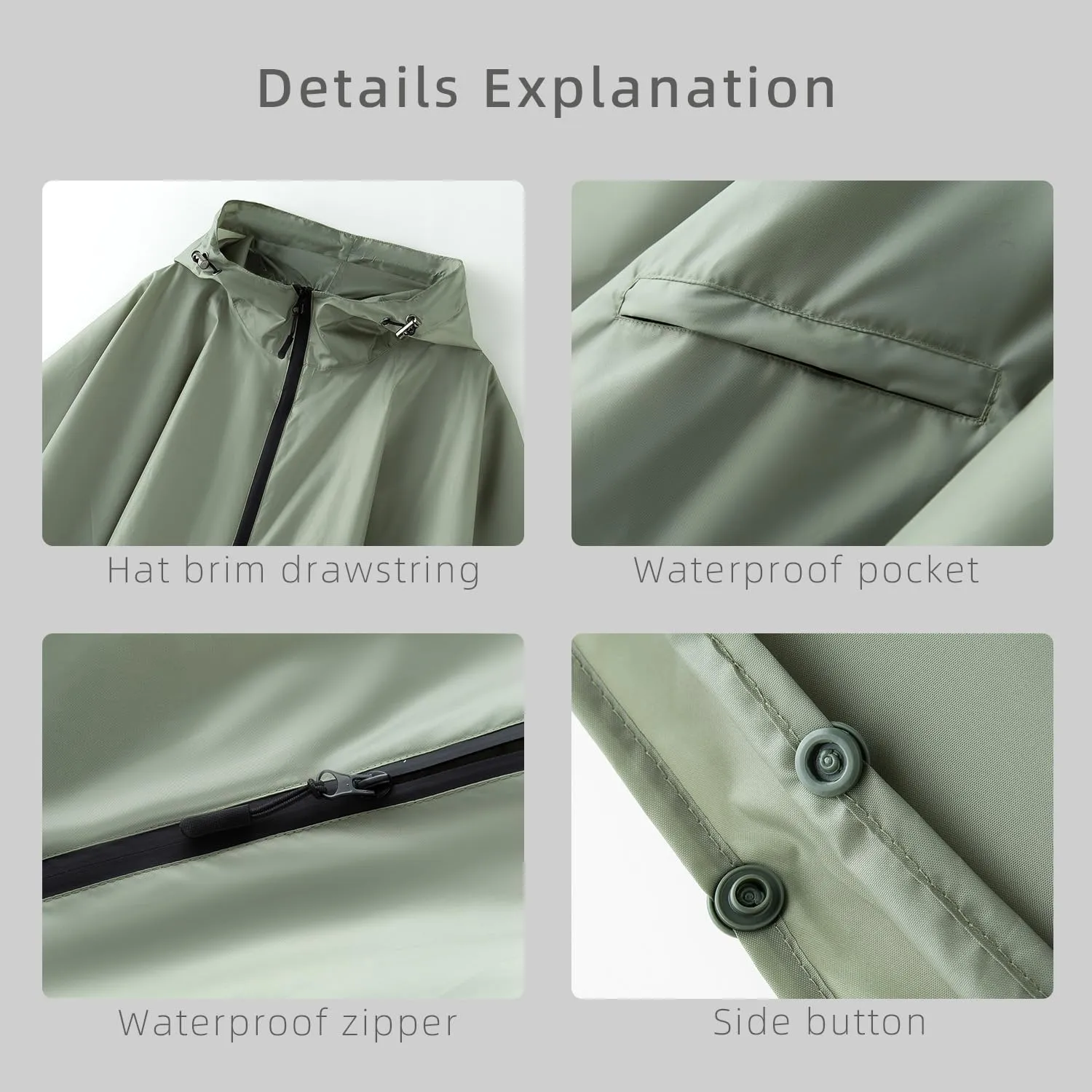 Hooded cape style waterproof raincoat suitable for outdoor activities, hiking, mountaineering, and both men and women