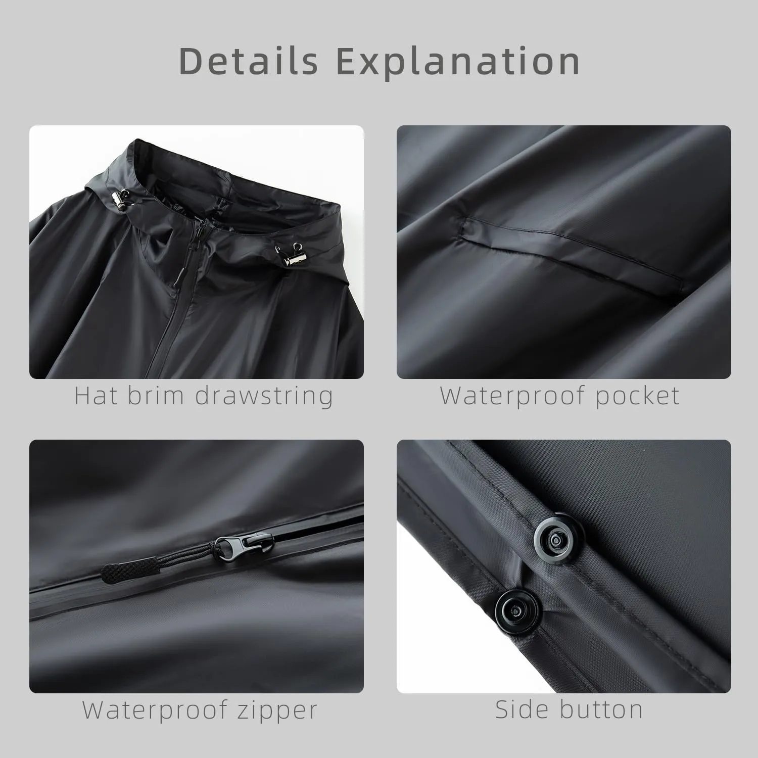 Hooded cape style waterproof raincoat suitable for outdoor activities, hiking, mountaineering, and both men and women
