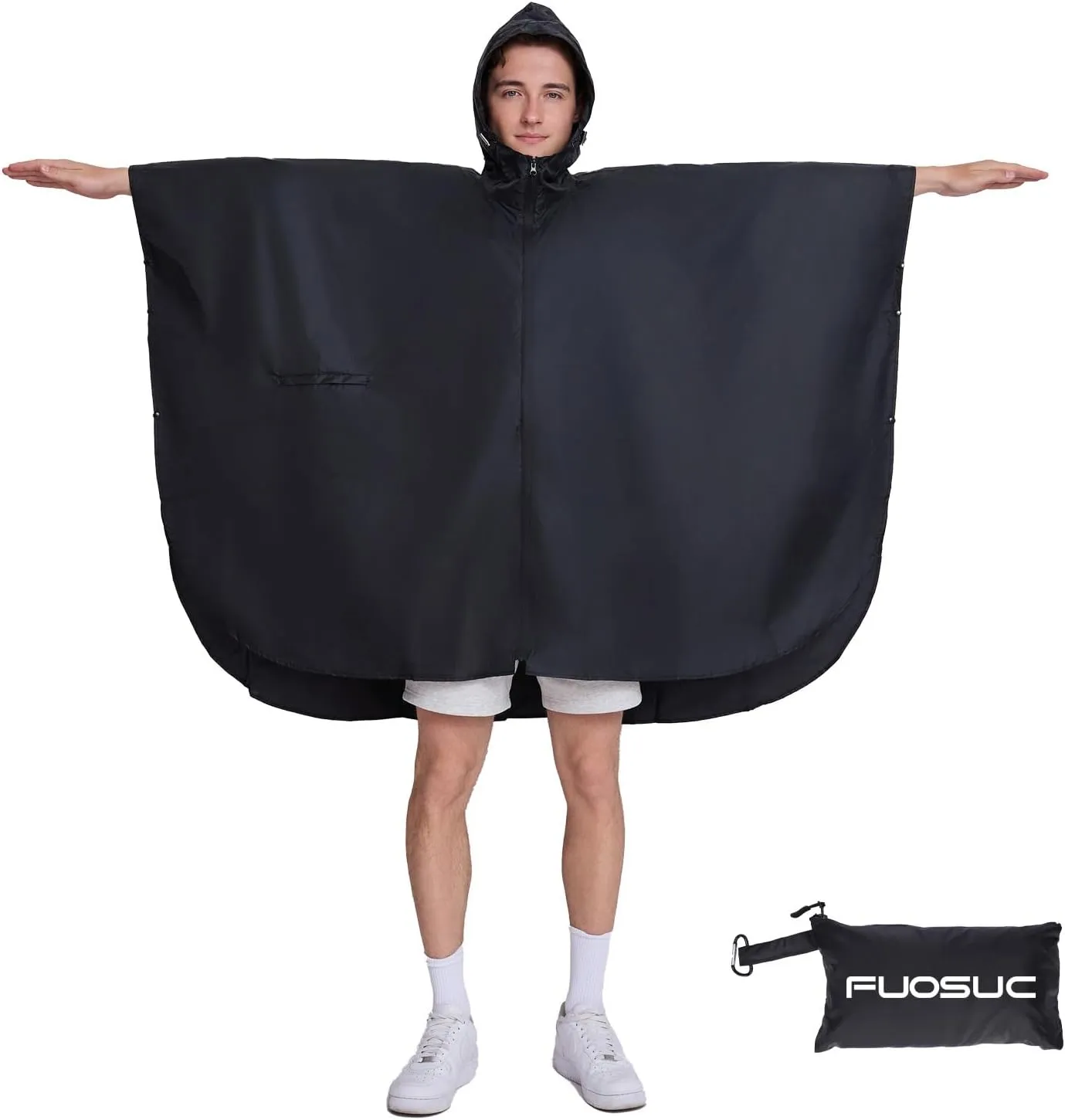 Hooded cape style waterproof raincoat suitable for outdoor activities, hiking, mountaineering, and both men and women