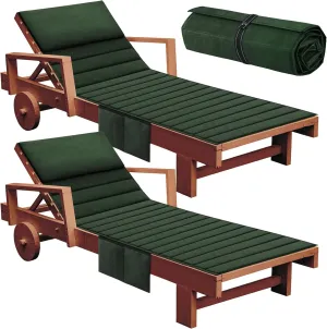 Hoolerry 2Pcs Folding Chaise Lounge Cushion Outdoor 72'' x 21'' Waterproof Lounge Chair Cushion with Headrest and Pocket Patio Recliner for Pool, No Chair (Green)