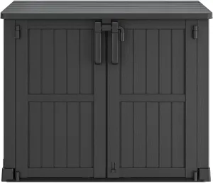 Horizontal Storage Shed, Outdoor Resin Storage Shed 36 Cu. Ft. Garden Extra Large Capacity Weather Resistant Storage Box, Lockabl Waterproof Shed for Garbage Cans, Garden Tools,Black