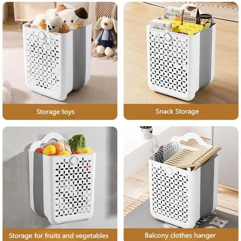 Household Foldable Dirty Clothes Basket Wall Mounted for Bathroom Storage