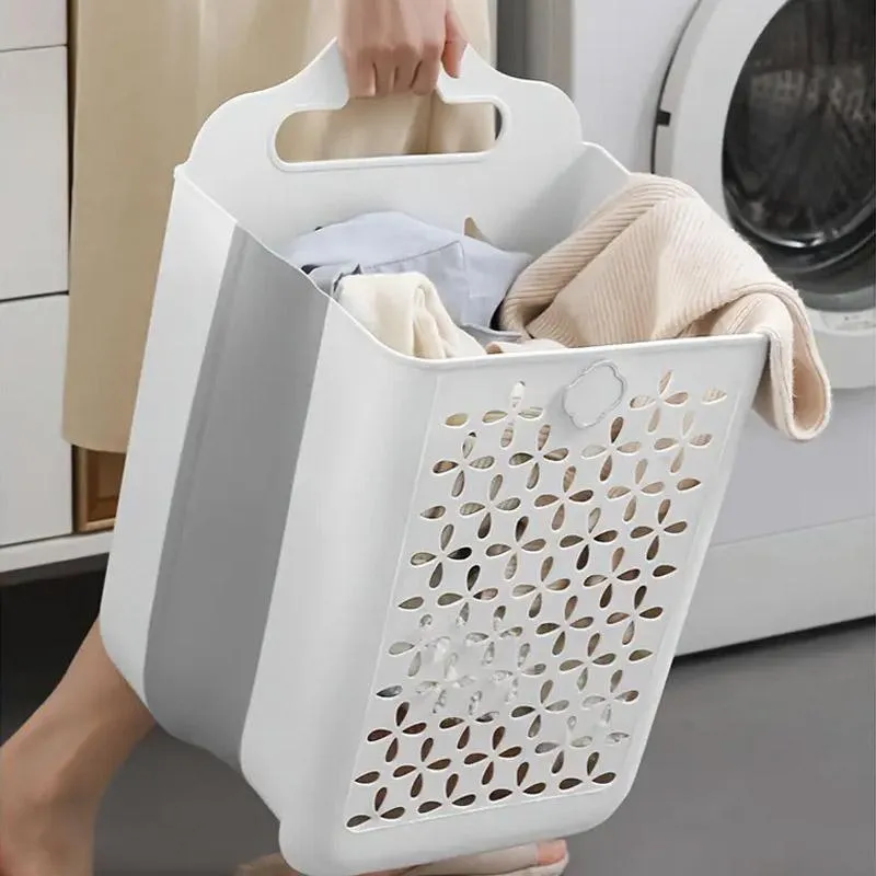 Household Foldable Dirty Clothes Basket Wall Mounted for Bathroom Storage