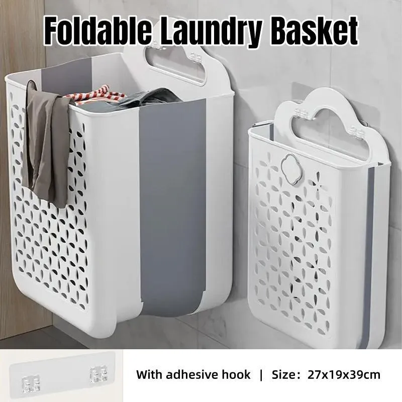 Household Foldable Dirty Clothes Basket Wall Mounted for Bathroom Storage