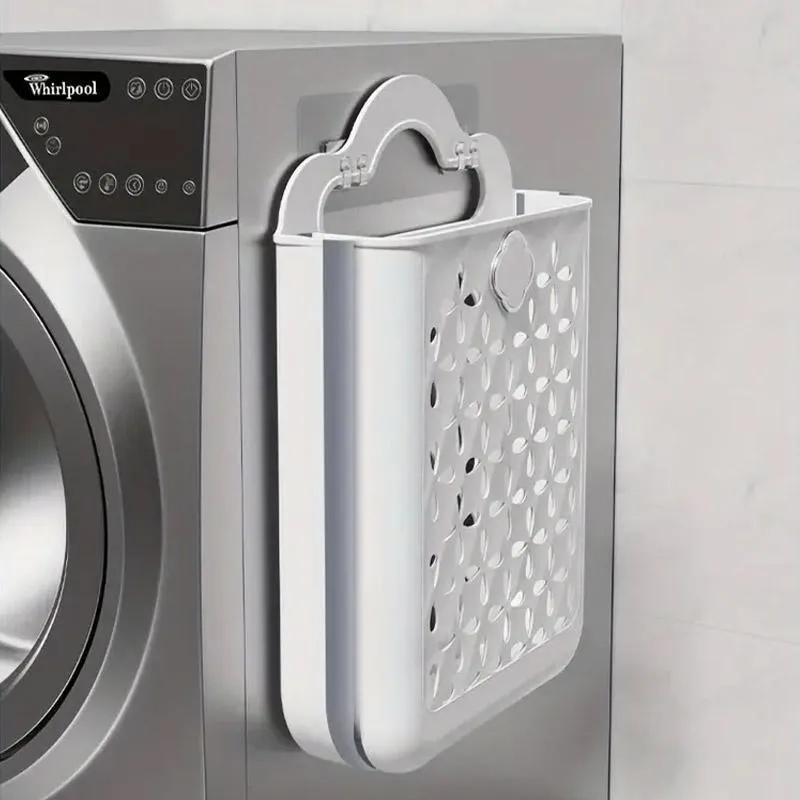 Household Foldable Dirty Clothes Basket Wall Mounted for Bathroom Storage