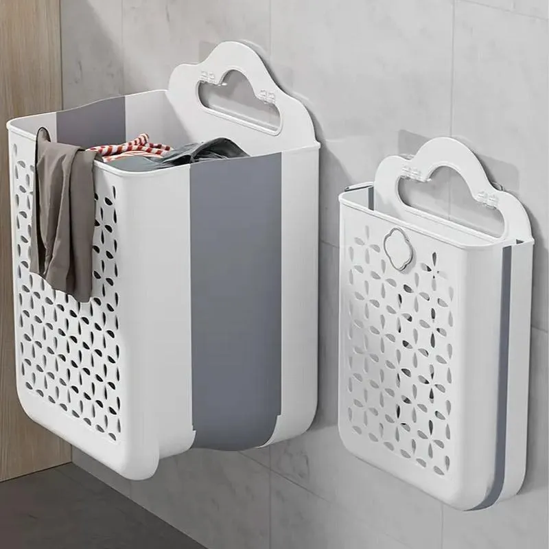 Household Foldable Dirty Clothes Basket Wall Mounted for Bathroom Storage