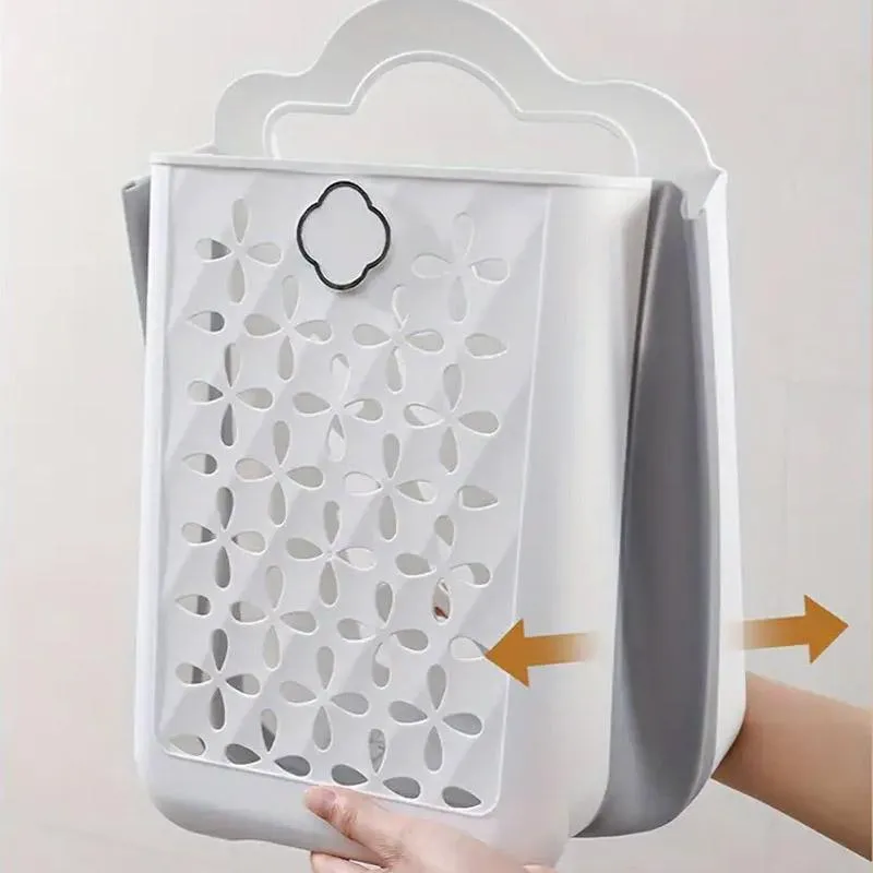 Household Foldable Dirty Clothes Basket Wall Mounted for Bathroom Storage