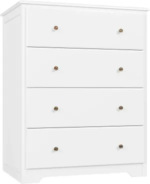 HOUSUIT White Dresser, 4 Drawer Dressers Chest of Drawers, Modern Tall Dresser, Wood Drawer Chest Storage Cabinet for Living Room, Hallway, Entryway, Home Office, Ivory White