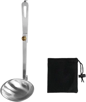 HUANGANG Outdoor Camping Tableware Foldable Spoon Soup Ladle Stainless Steel Abrasion-resistant Portable Cooking Spoon Utensil