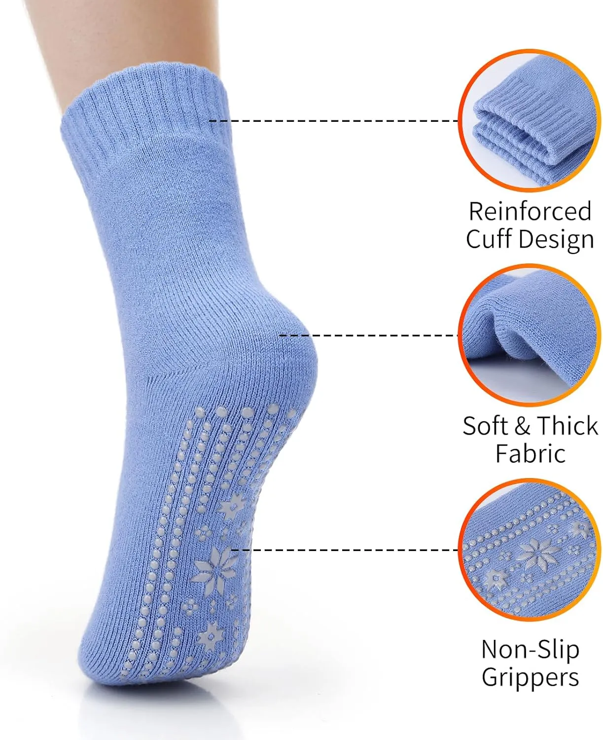 HUGSWEET Thermal Socks, Anti Slip Hospital Socks Women Winter Soft Warm Cozy Fluffy Plush Slipper Grip Sock For 4 Pairs